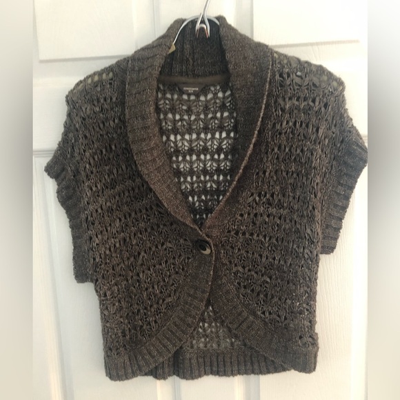 Denver Hayes eclectic Crochet Cropped Shrug Brown Vest  size medium - Picture 1 of 10